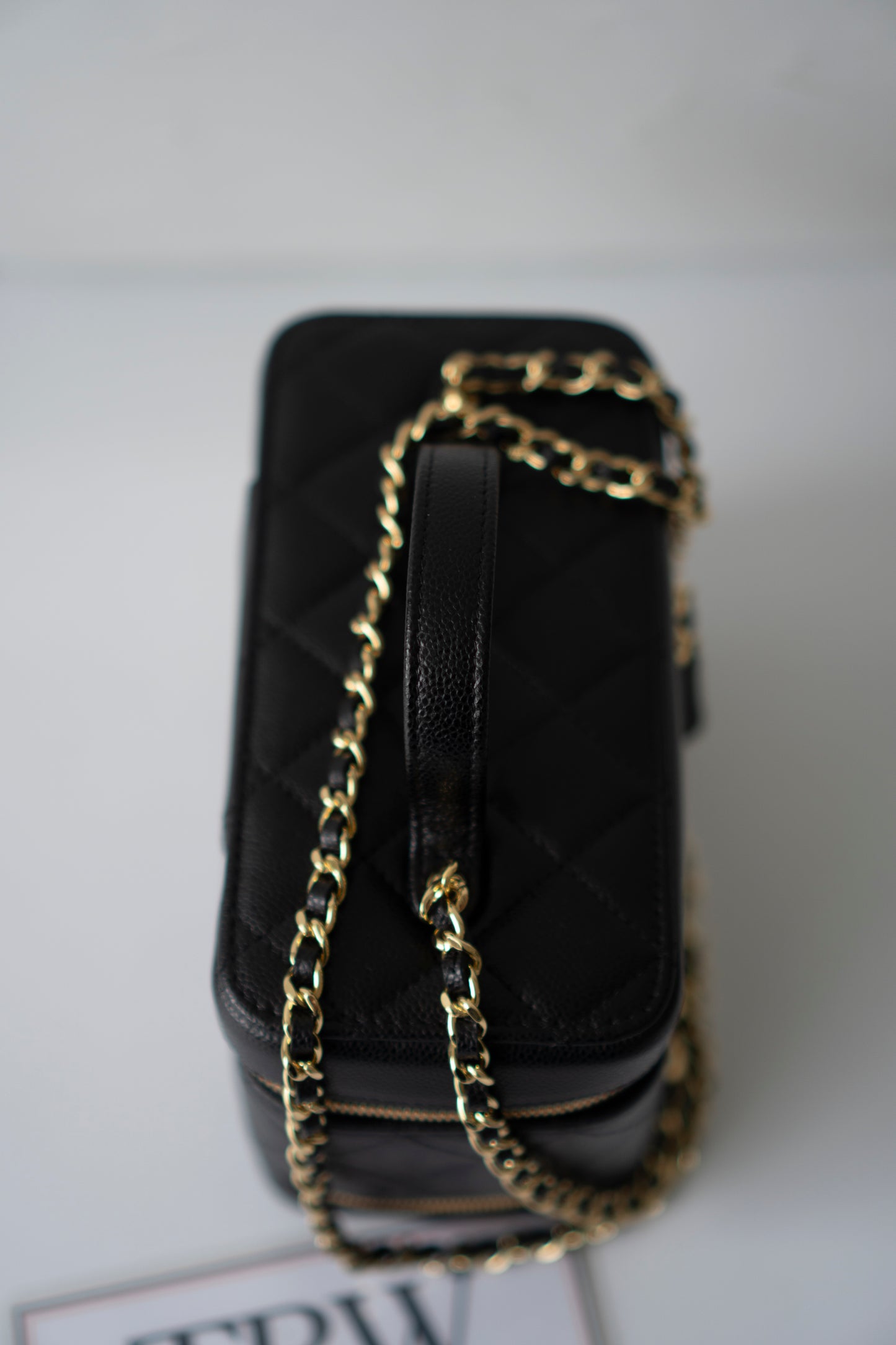 Quilted Caviar Double Zip Vanity Case with Chain & Charm