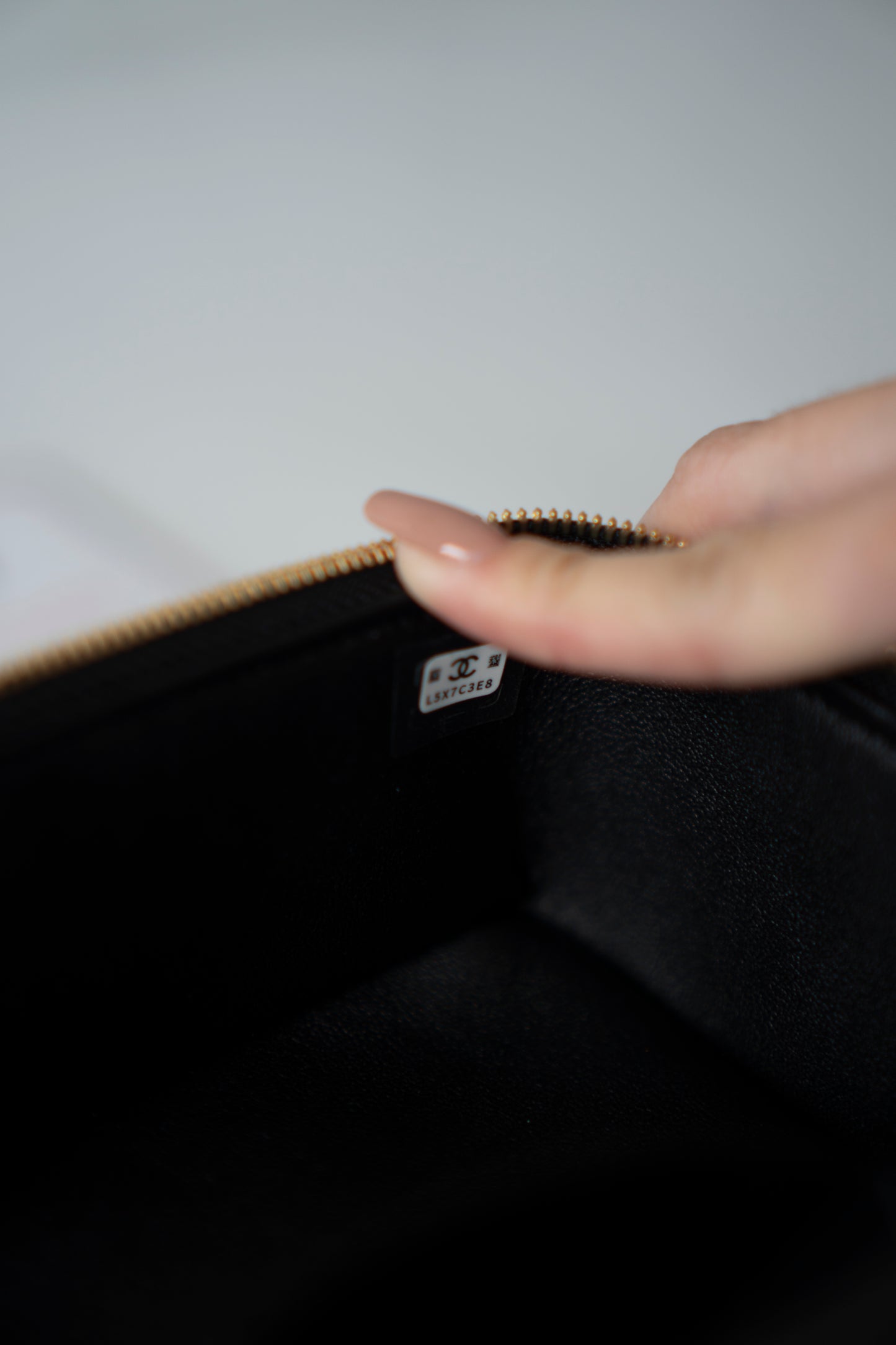 Quilted Caviar Double Zip Vanity Case with Chain & Charm