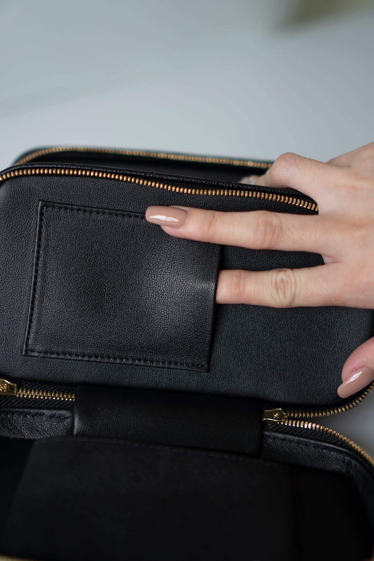 Quilted Caviar Double Zip Vanity Case with Chain & Charm