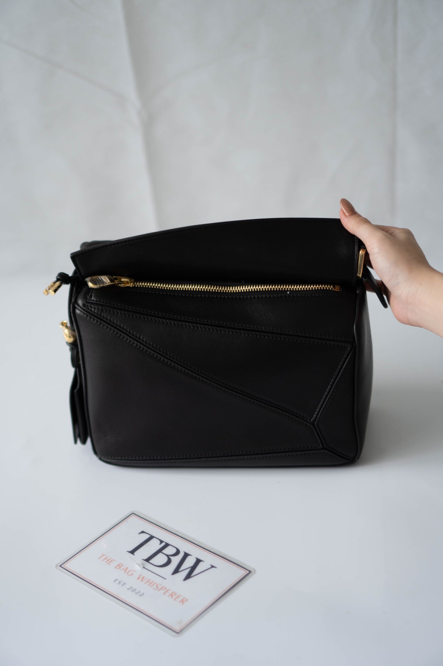 Puzzle Small Bag – Black Satin Calfskin Leather with Gold Hardware