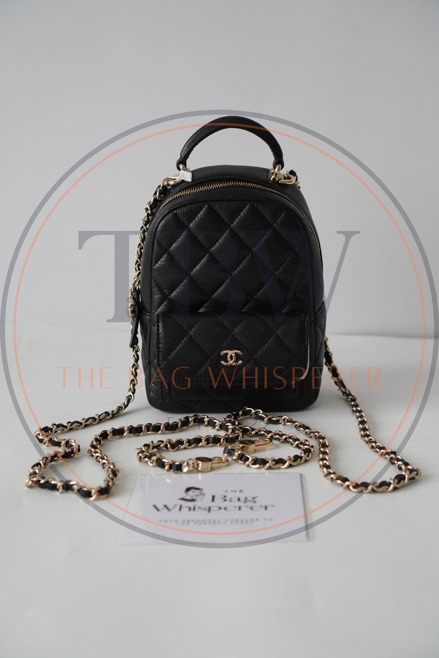 Classic Mini Backpack in Caviar Grained Calfskin with Gold Hardware