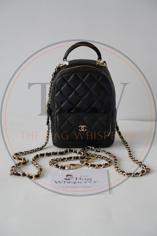 Classic Mini Backpack in Caviar Grained Calfskin with Gold Hardware