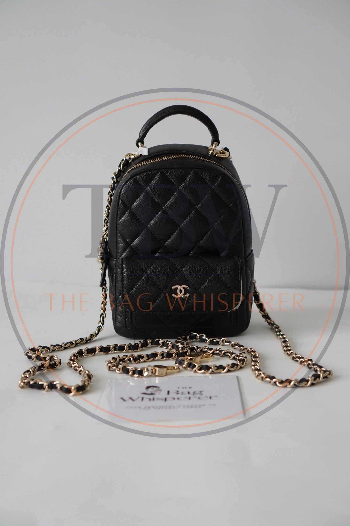 Classic Mini Backpack in Caviar Grained Calfskin with Gold Hardware