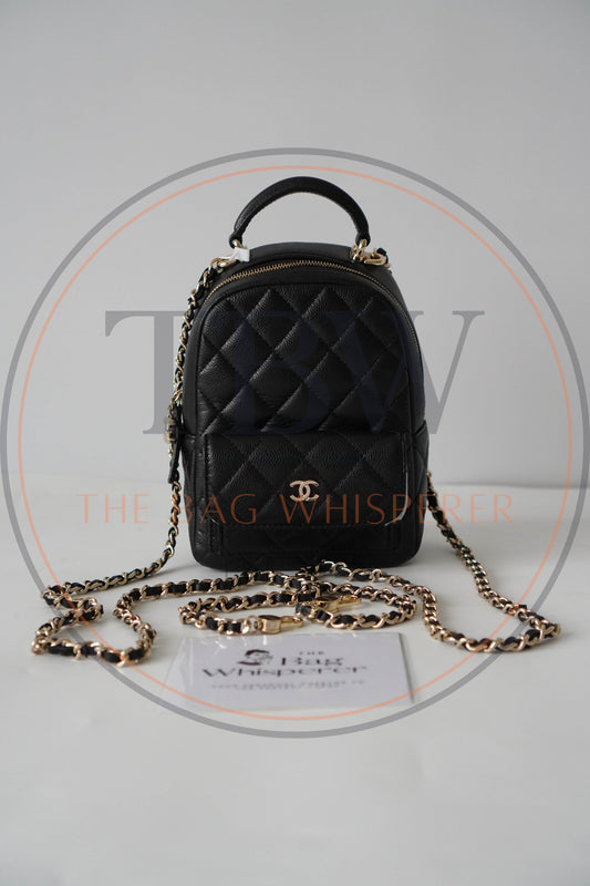Classic Mini Backpack in Caviar Grained Calfskin with Gold Hardware