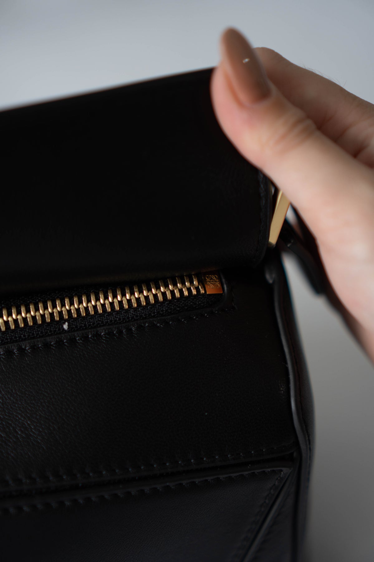 Puzzle Small Bag – Black Satin Calfskin Leather with Gold Hardware