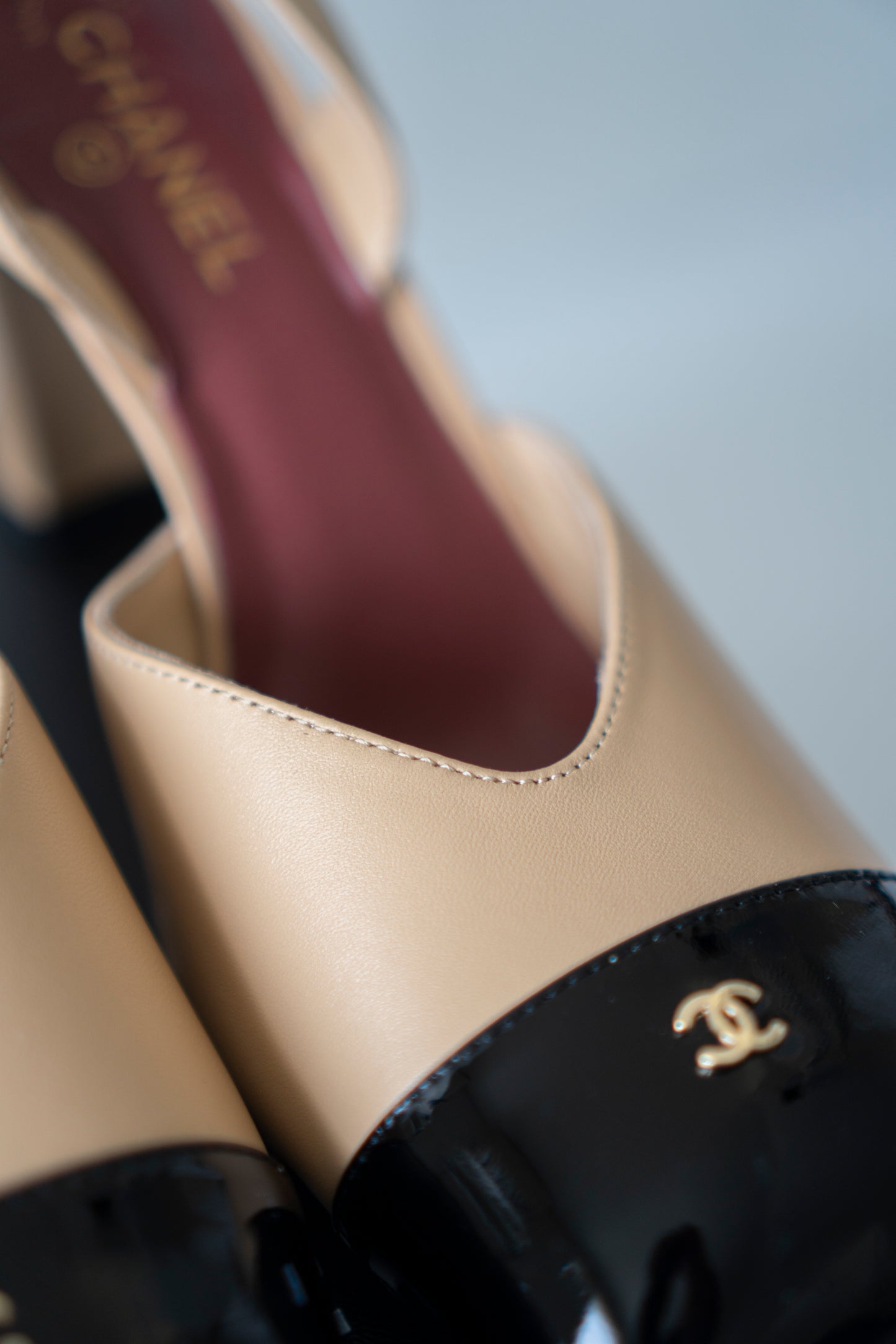 Square Toe Slingback Pumps in Beige & Black