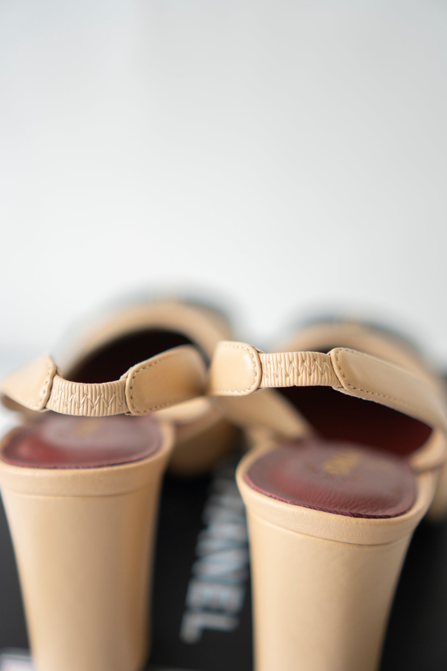 Square Toe Slingback Pumps in Beige & Black