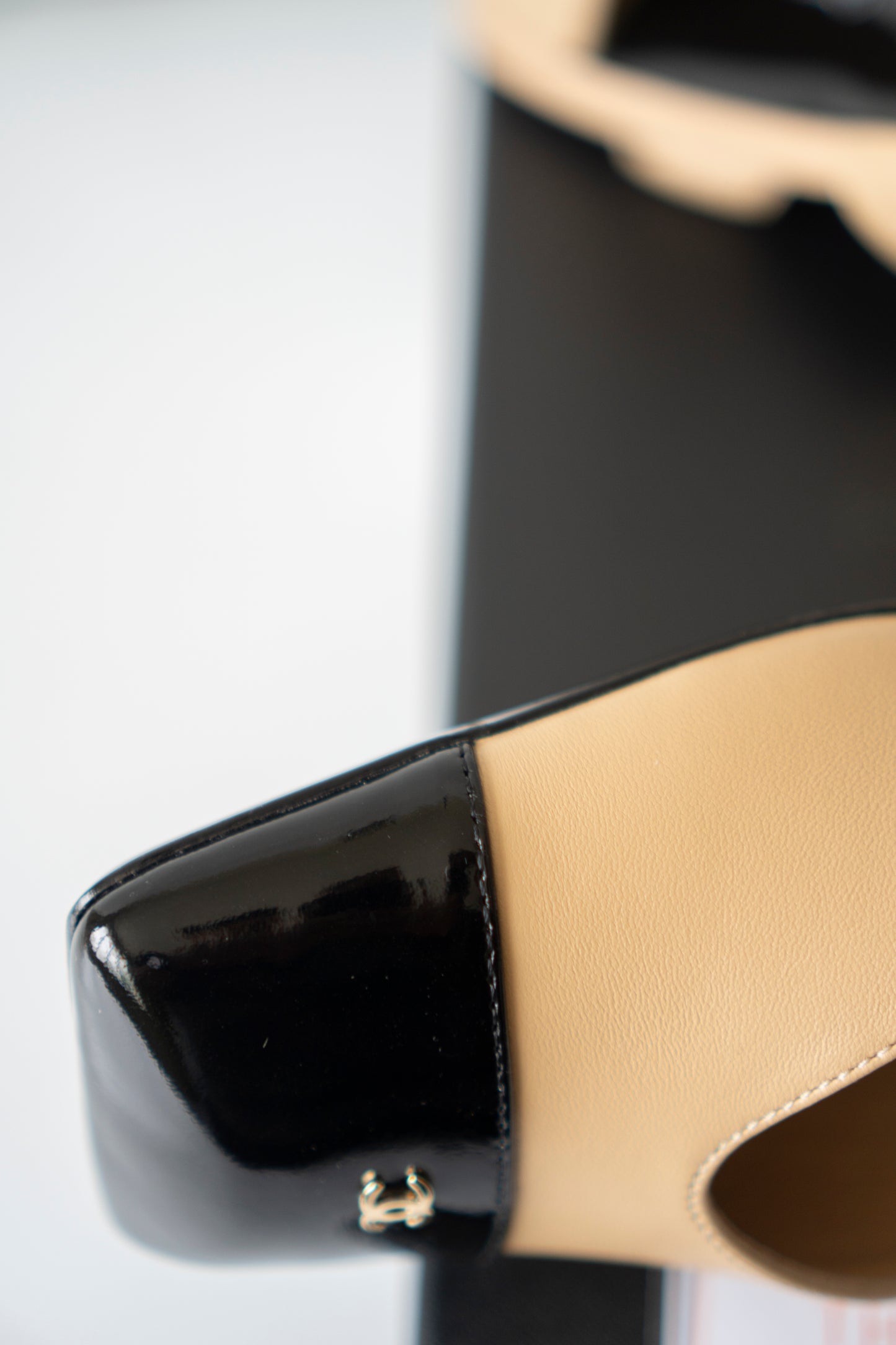 Square Toe Slingback Pumps in Beige & Black