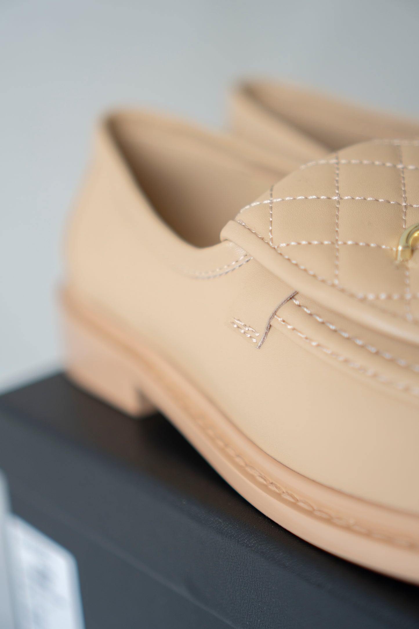 Quilted CC Turnlock Moccasin Loafers in Beige