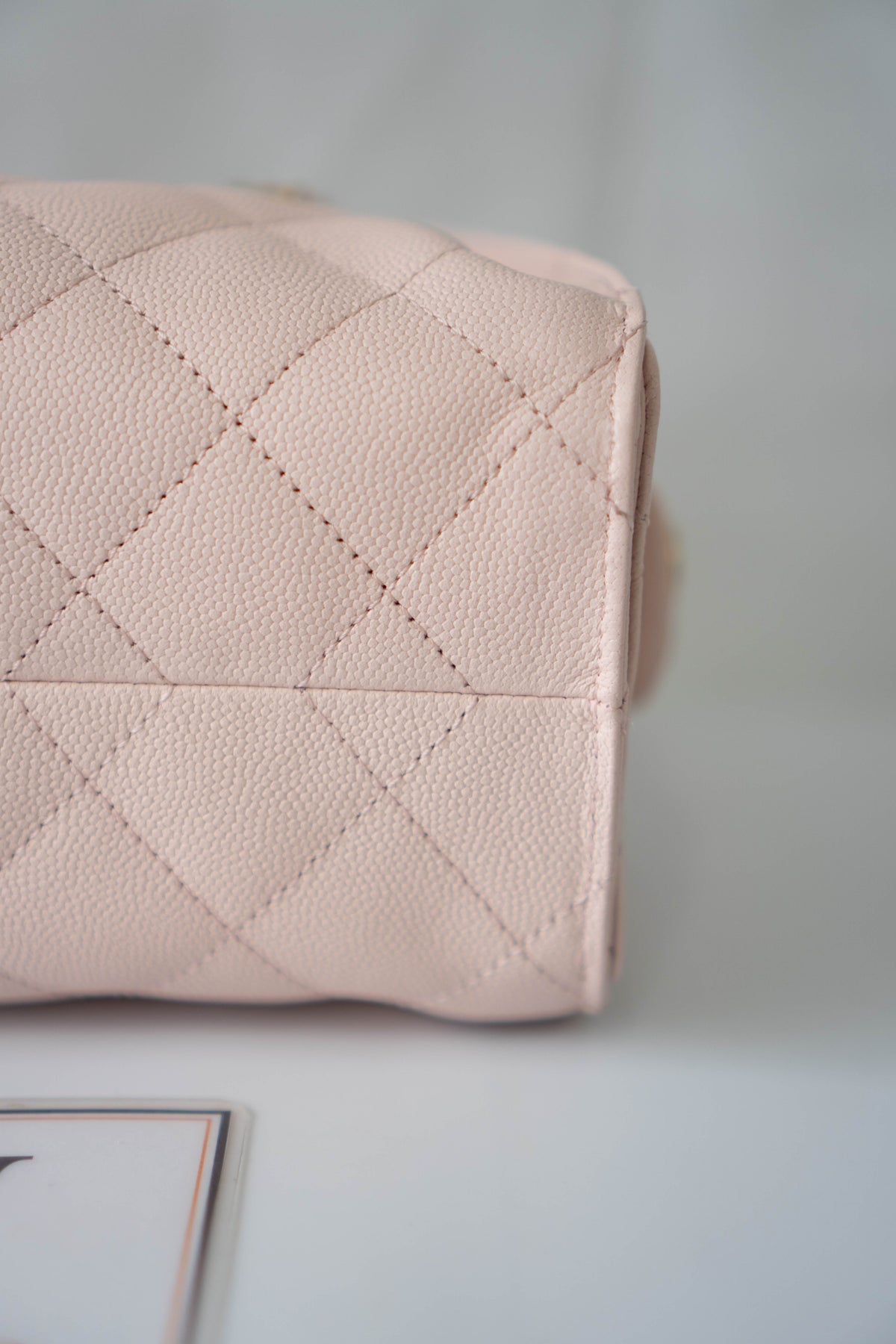 CC Small Drawstring Bucket Bag – Light Pink Caviar Leather with Gold Hardware