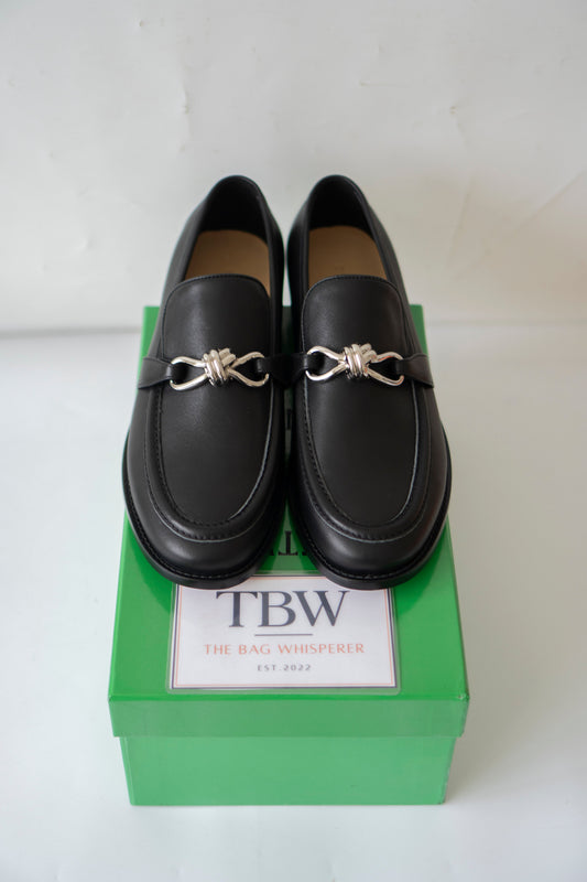 Astaire Loafers in Black Calfskin with Metallic Knot Detail