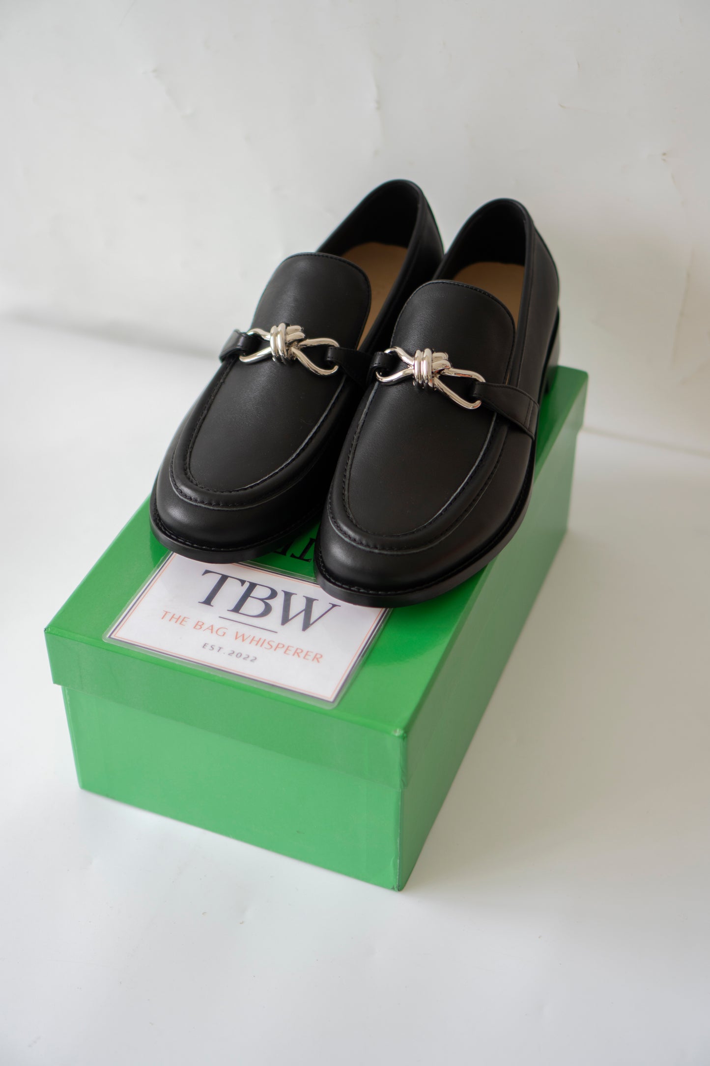 Astaire Loafers in Black Calfskin with Metallic Knot Detail