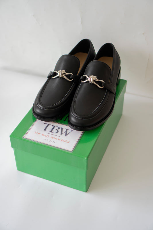 Astaire Loafers in Black Calfskin with Metallic Knot Detail
