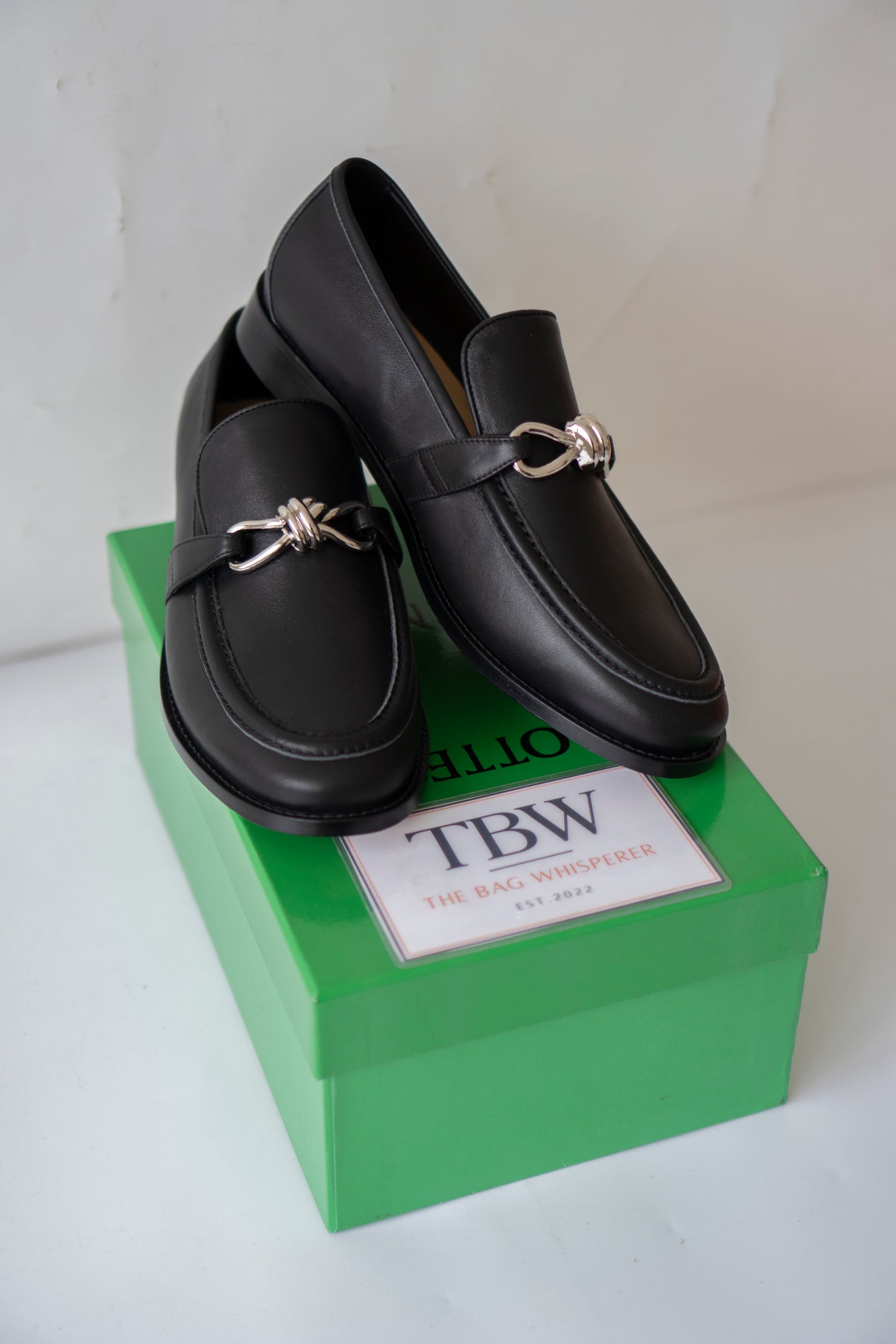 Astaire Loafers in Black Calfskin with Metallic Knot Detail