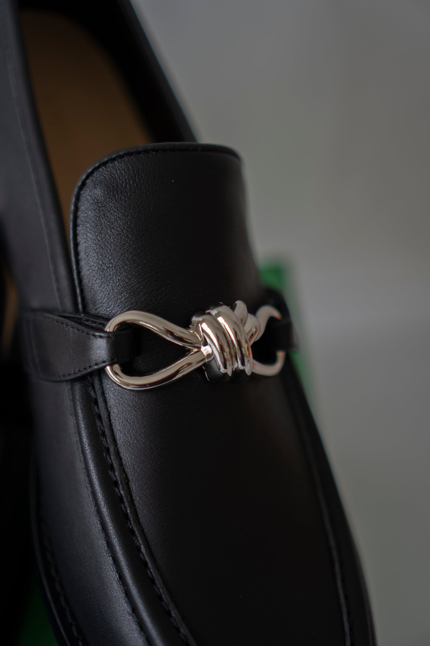 Astaire Loafers in Black Calfskin with Metallic Knot Detail