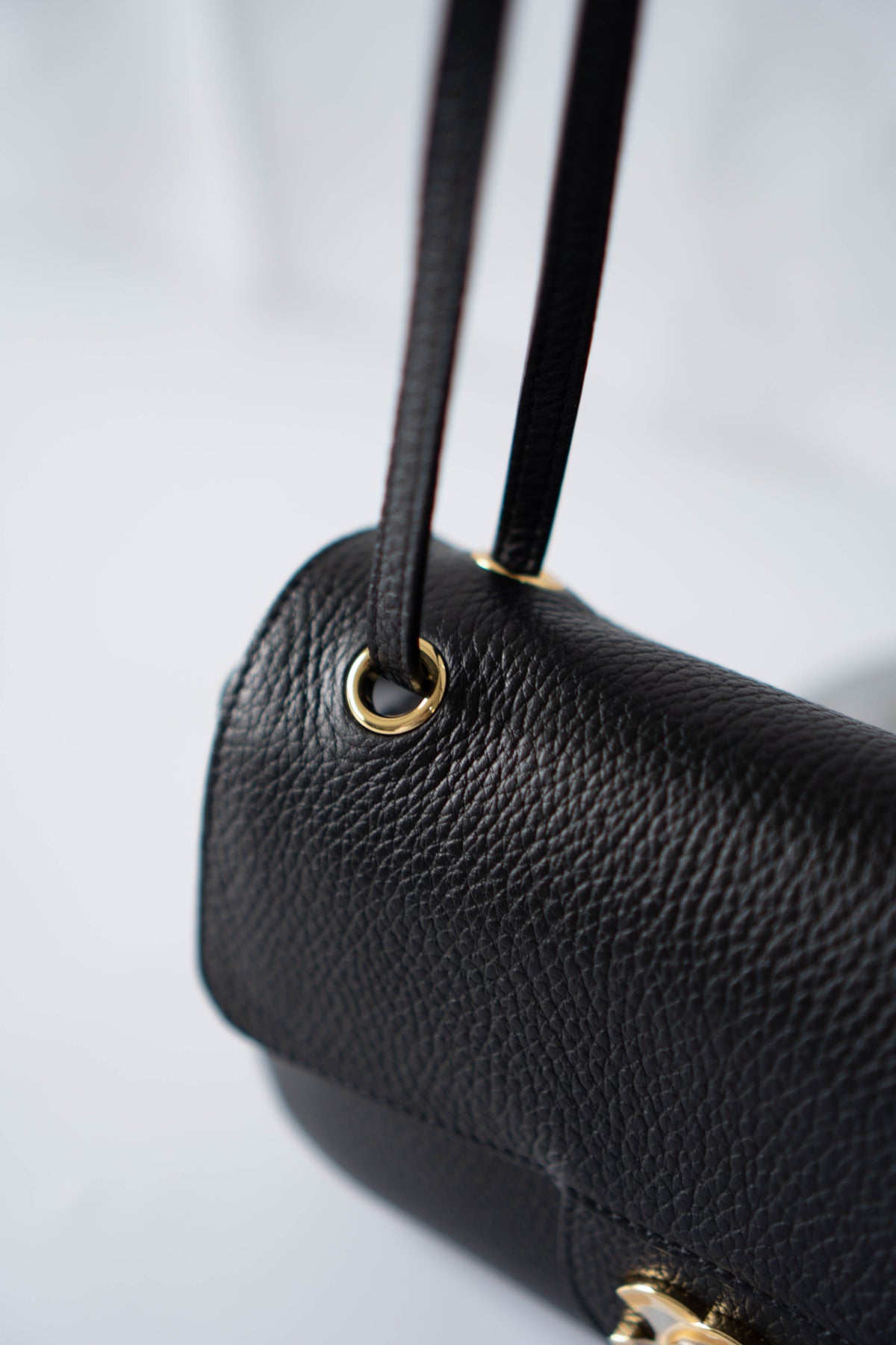 26B Flap Shoulder Bag – Black Leather with Gold Hardware