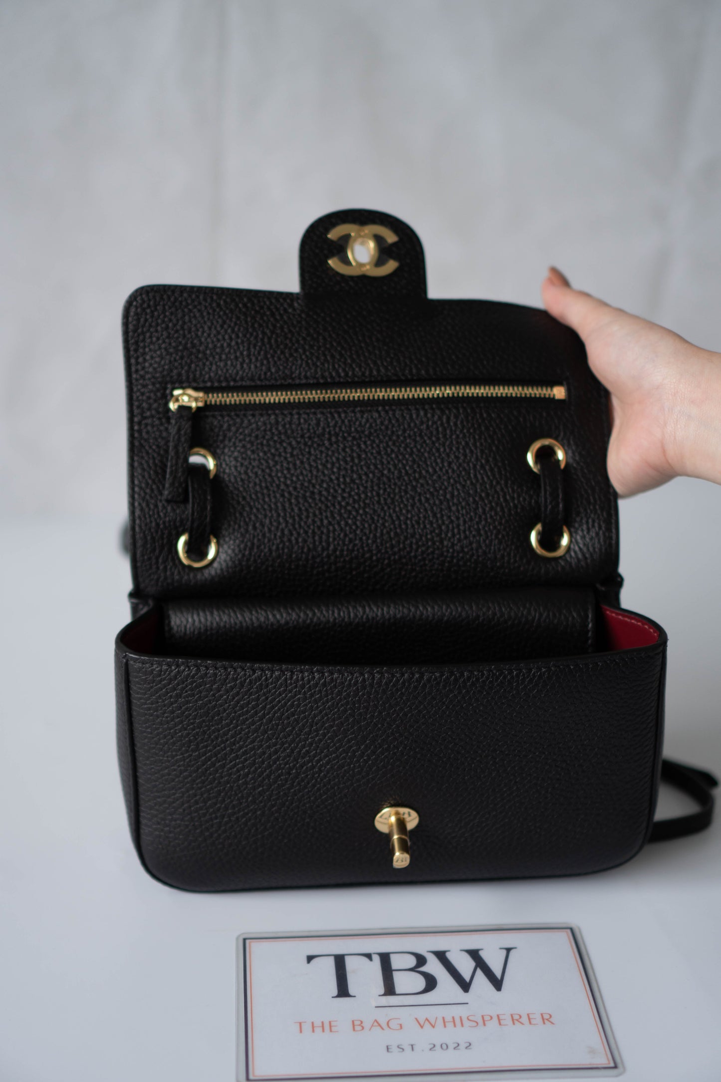 26B Flap Shoulder Bag – Black Leather with Gold Hardware