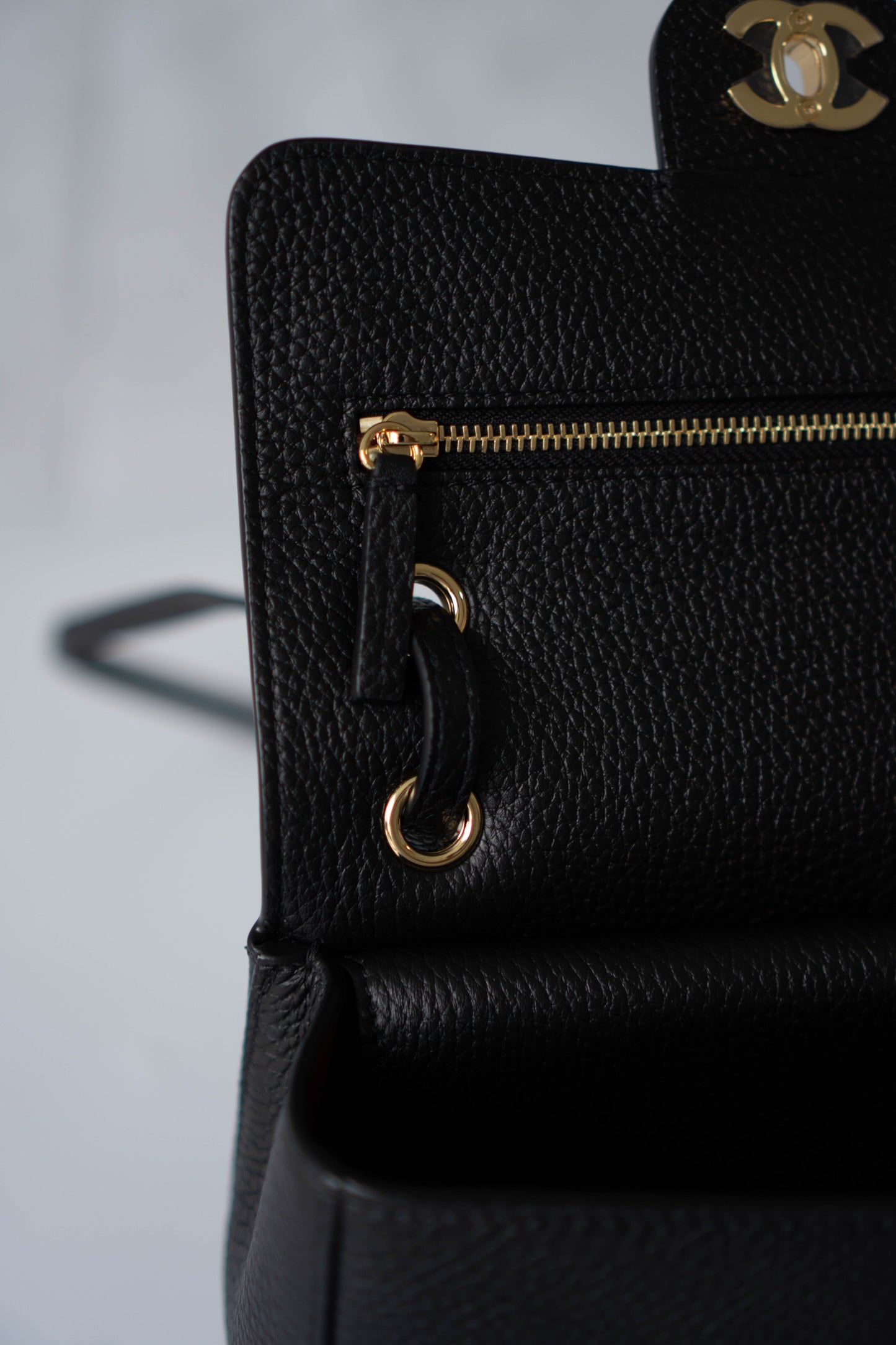 26B Flap Shoulder Bag – Black Leather with Gold Hardware