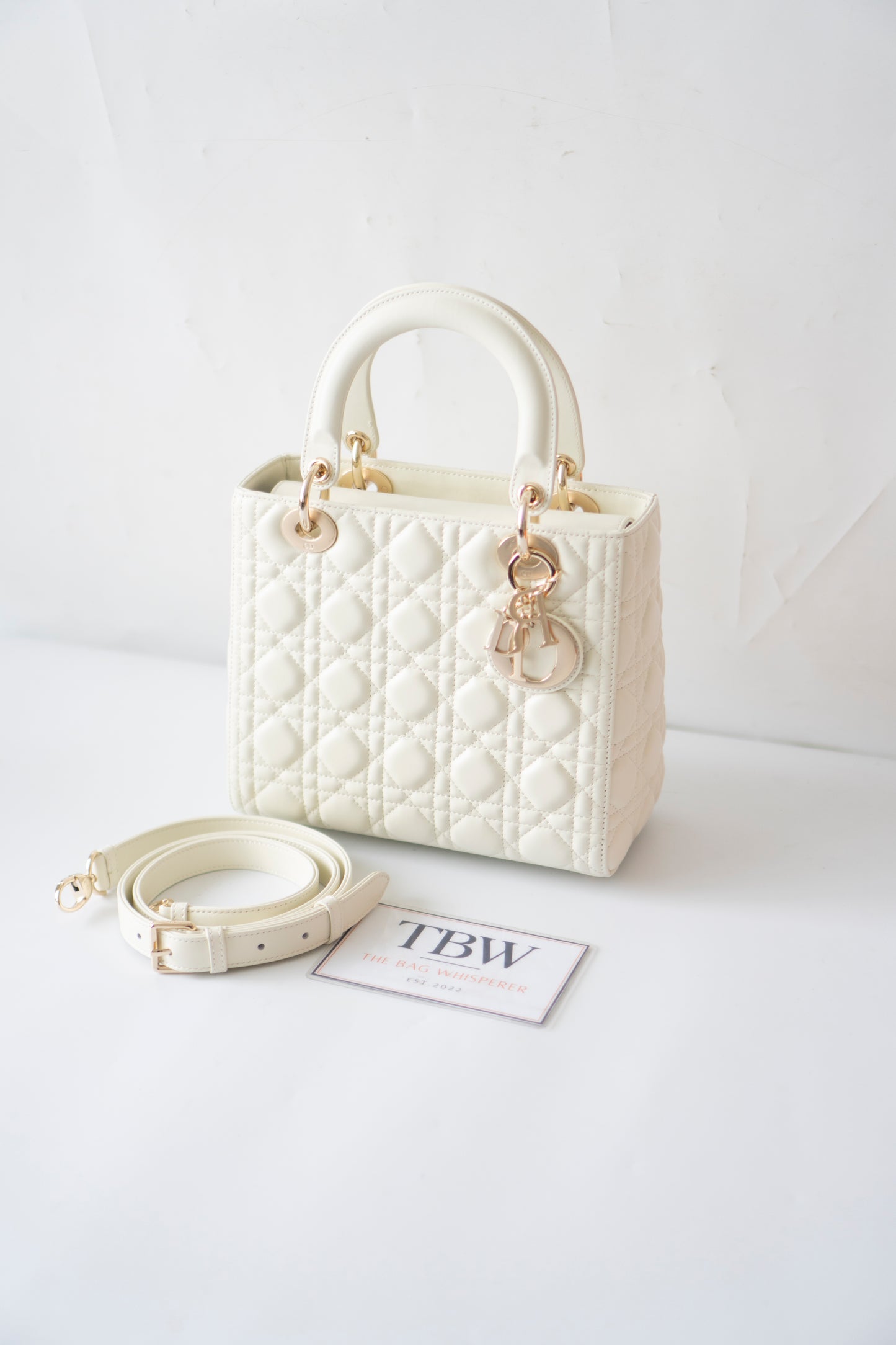 Lady D Medium Bag in White Lambskin