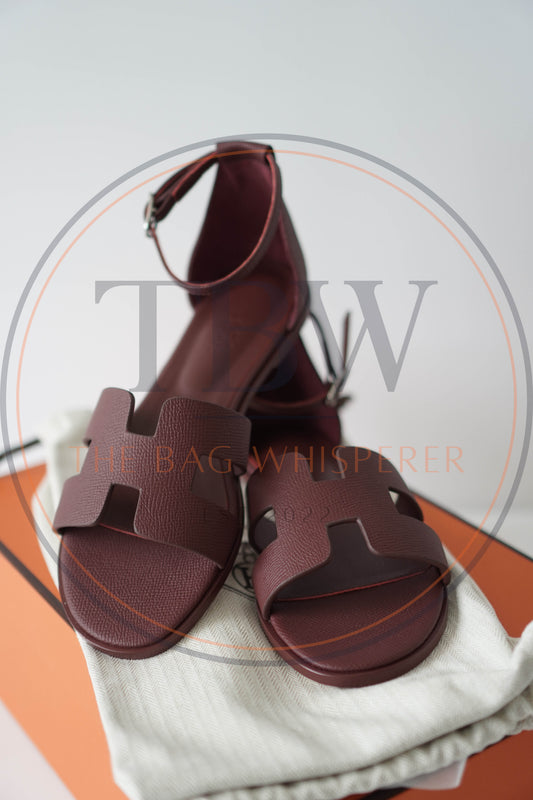 Santorini Ankle Strap Sandals – Burgundy Epsom Leather