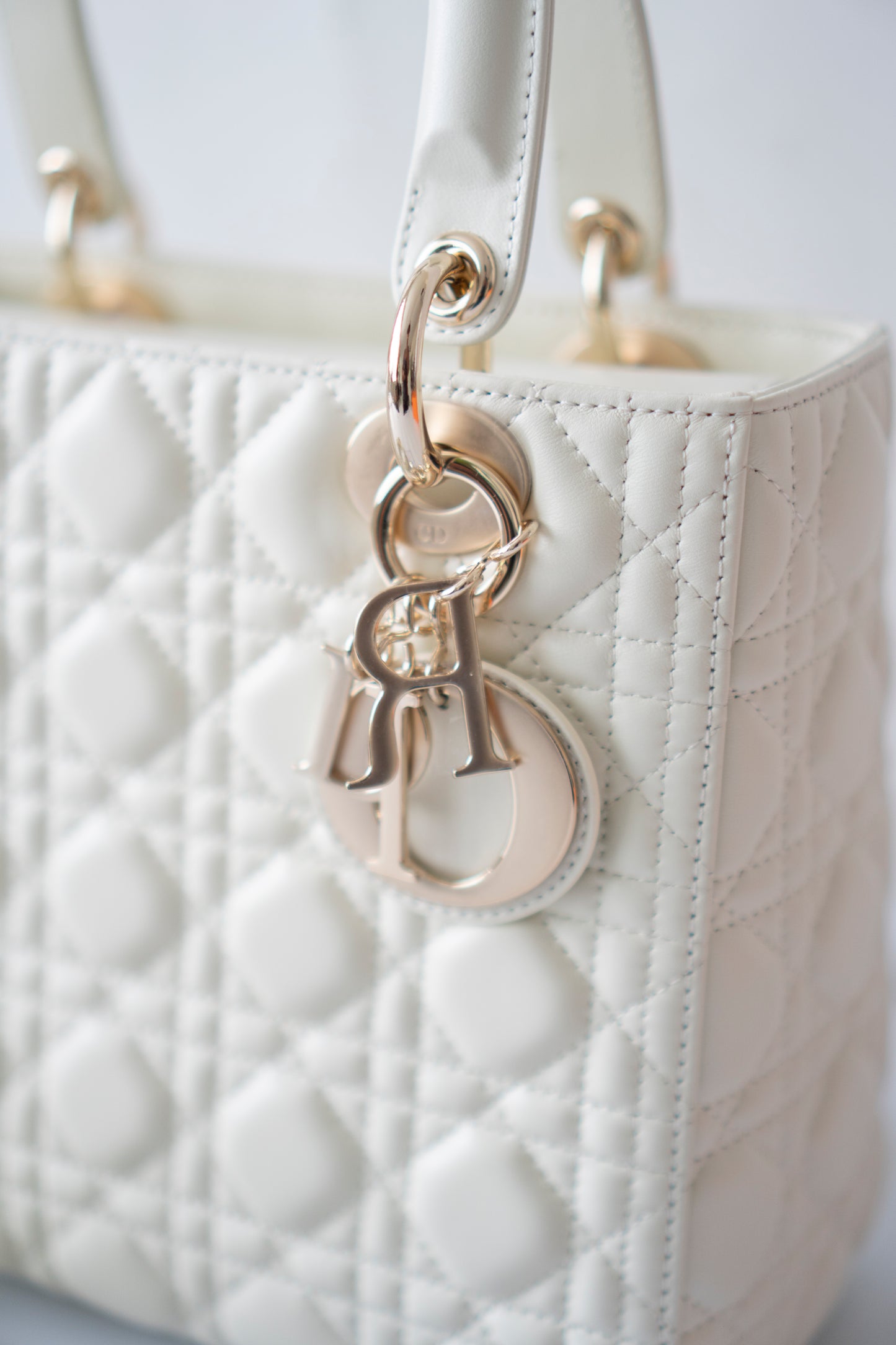 Lady D Medium Bag in White Lambskin