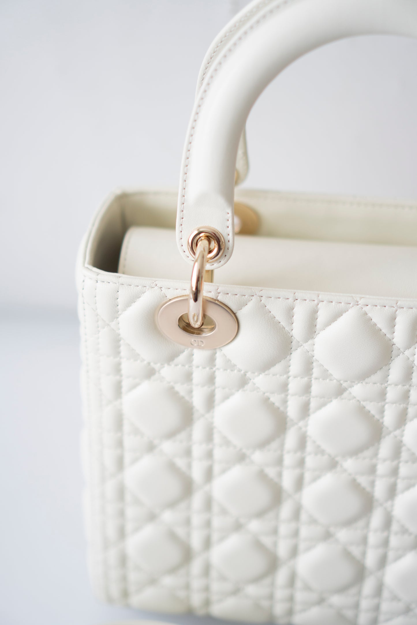 Lady D Medium Bag in White Lambskin