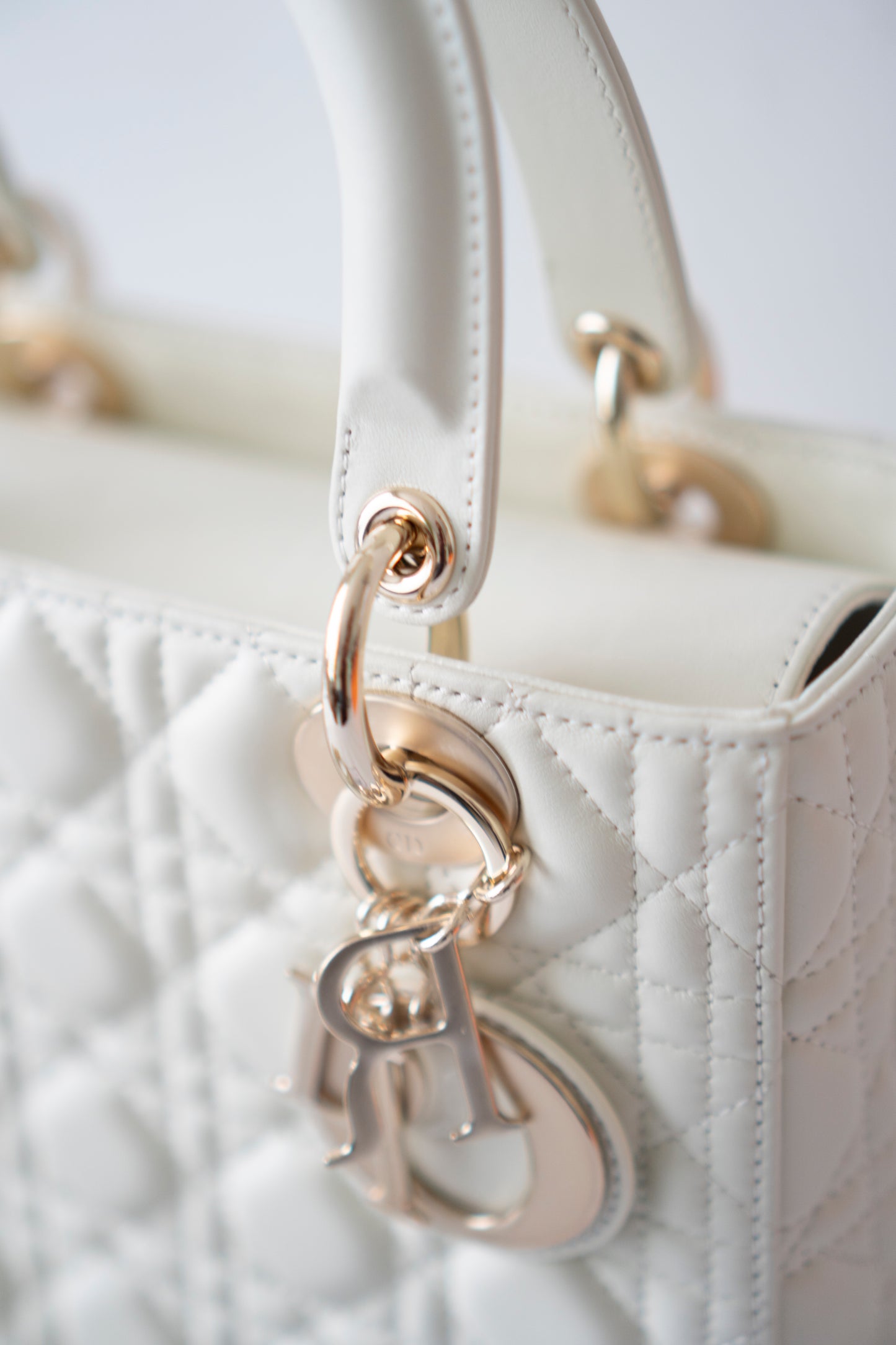 Lady D Medium Bag in White Lambskin