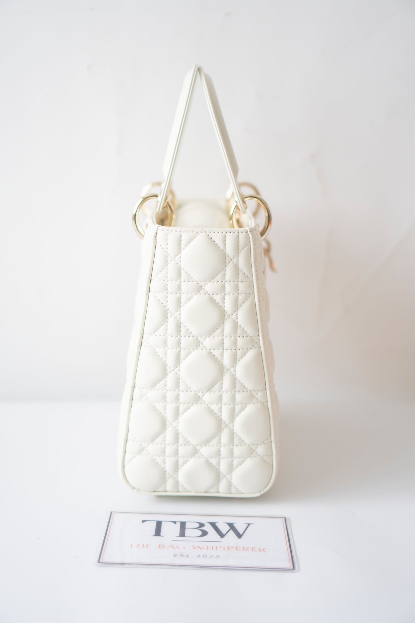 Lady D Medium Bag in White Lambskin