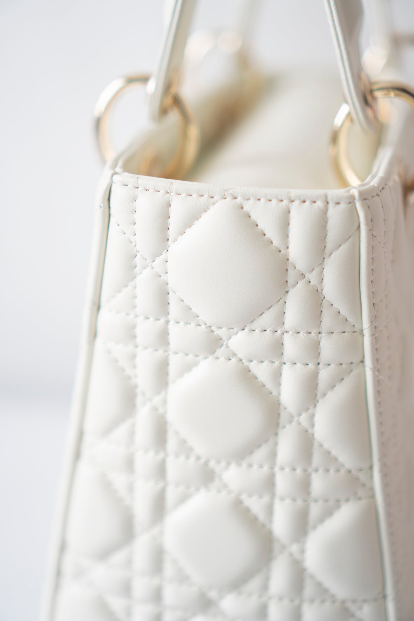 Lady D Medium Bag in White Lambskin