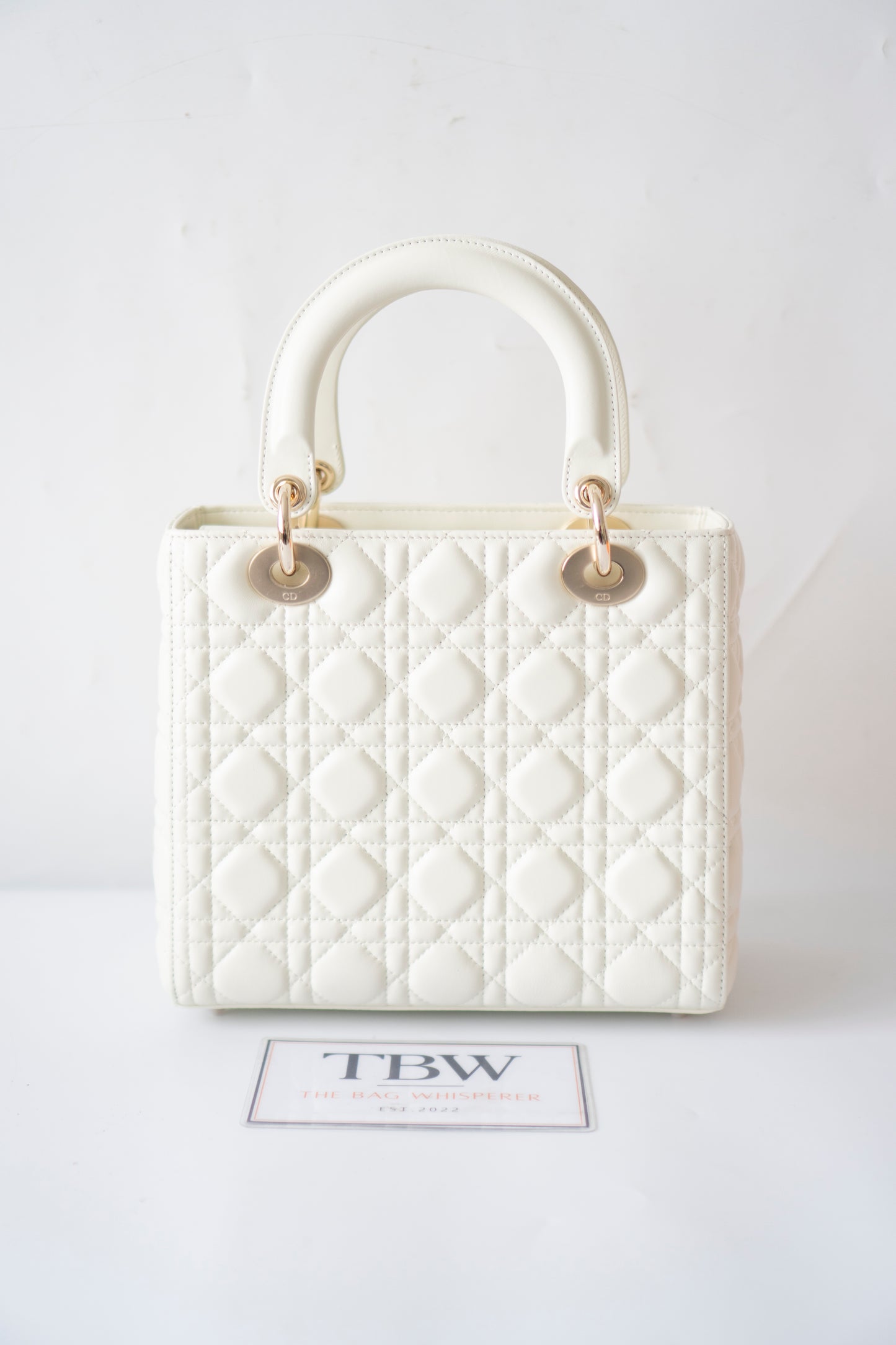 Lady D Medium Bag in White Lambskin