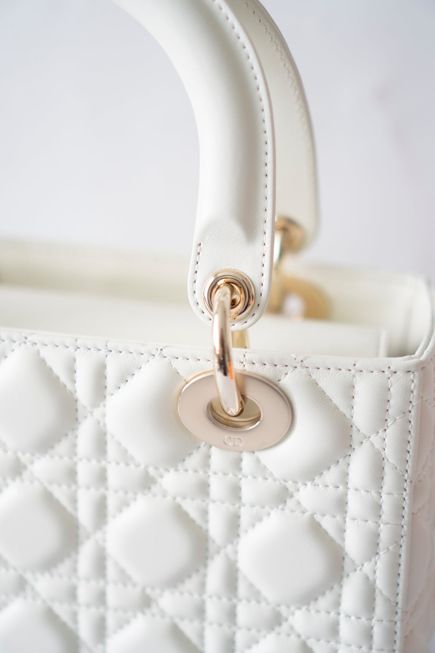 Lady D Medium Bag in White Lambskin