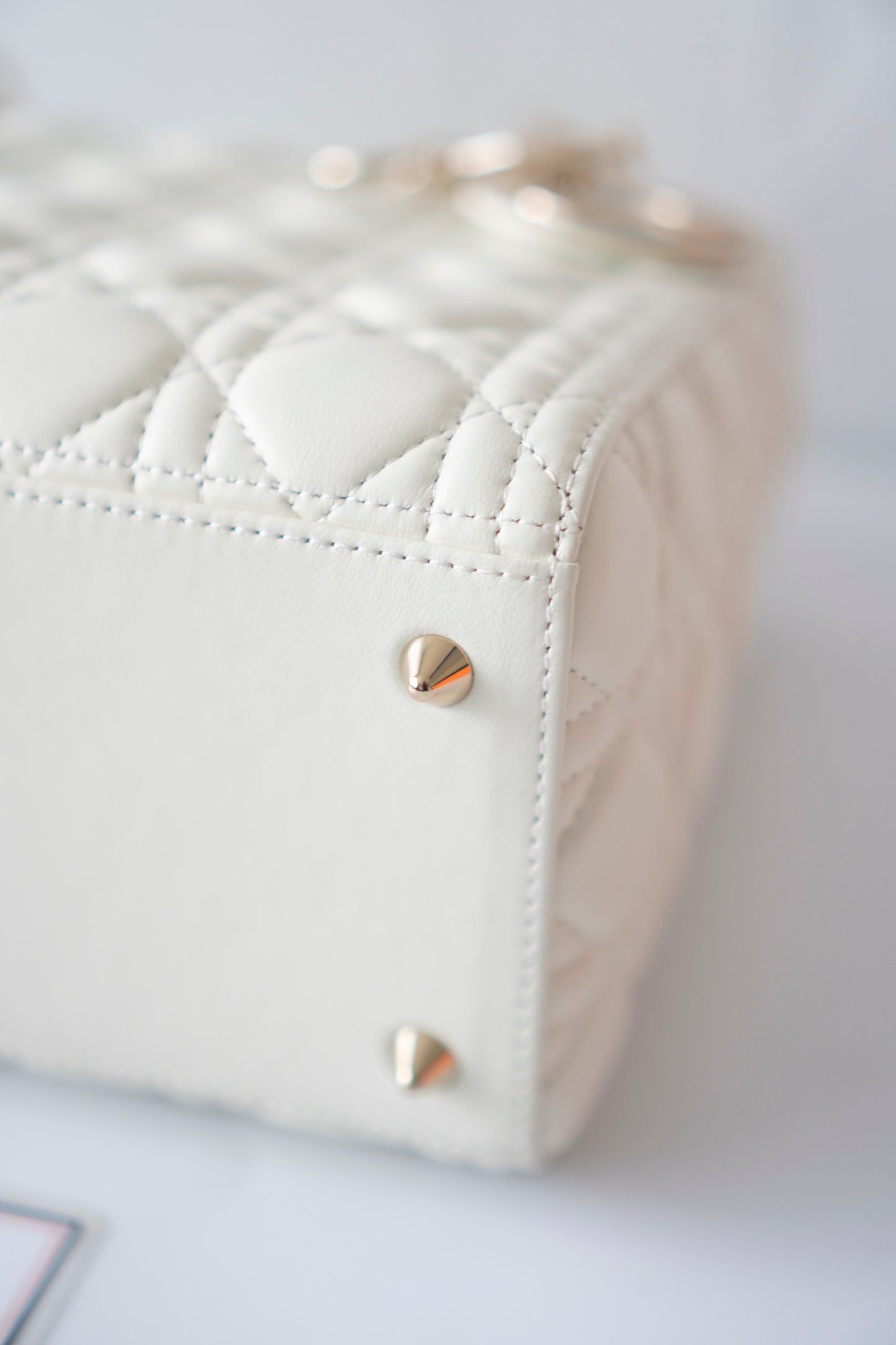 Lady D Medium Bag in White Lambskin