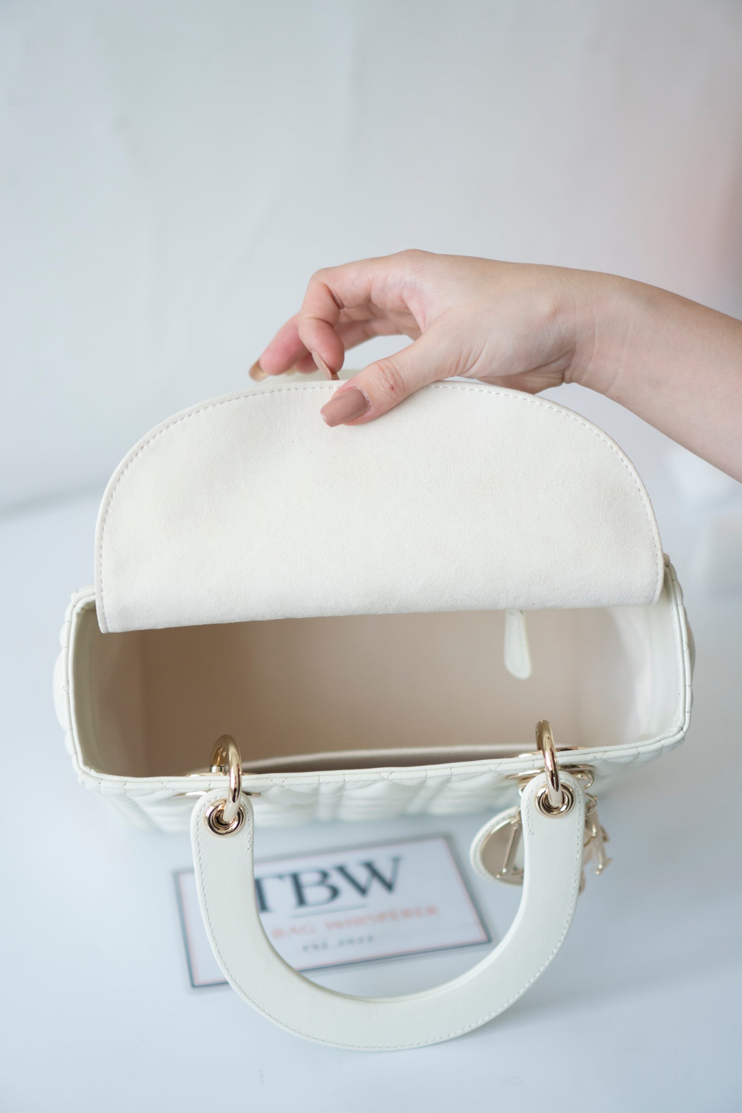 Lady D Medium Bag in White Lambskin