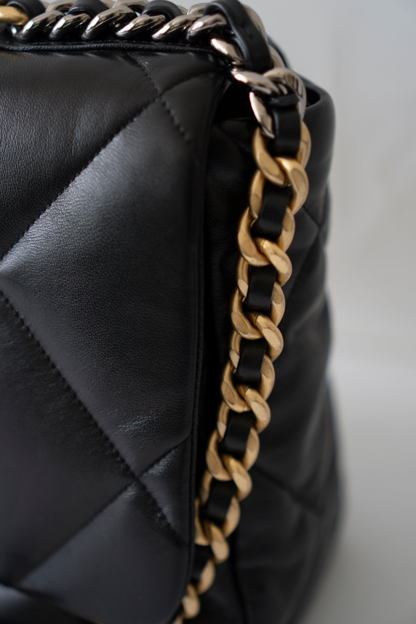 19 Maxi Flap Bag in Black Lambskin