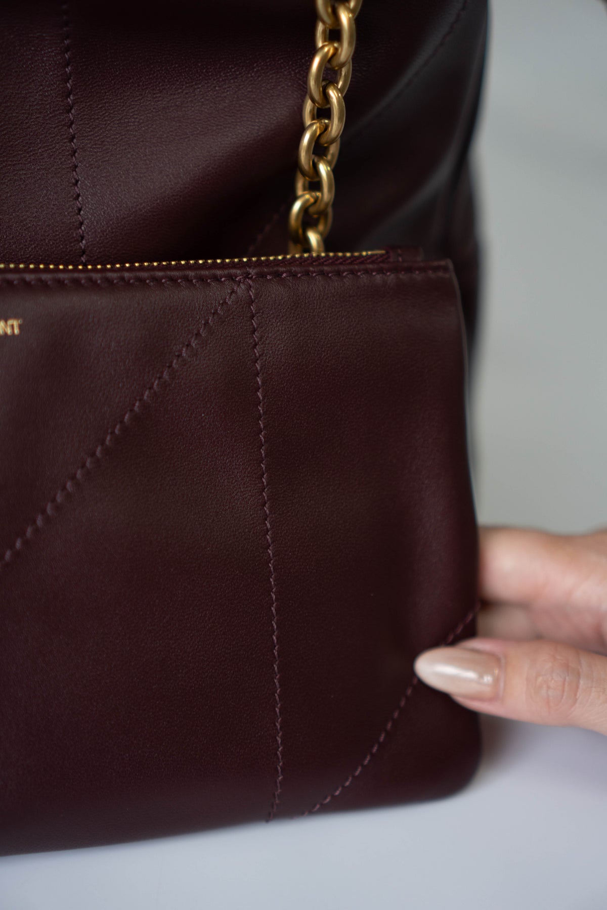 Jamie Medium Chain Tote Bag in Lambskin – Burgundy / Dark Plum with Bronze Hardware