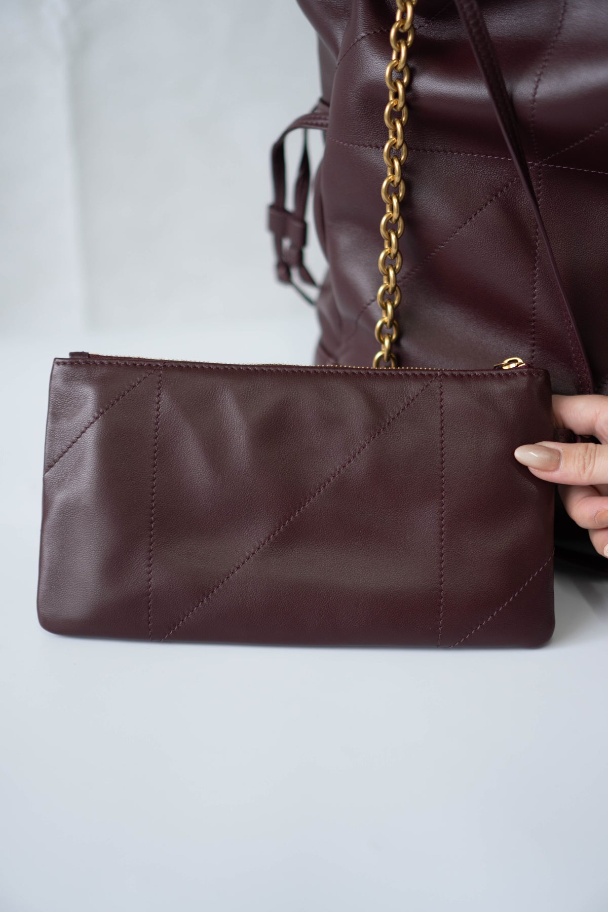 Jamie Medium Chain Tote Bag in Lambskin – Burgundy / Dark Plum with Bronze Hardware