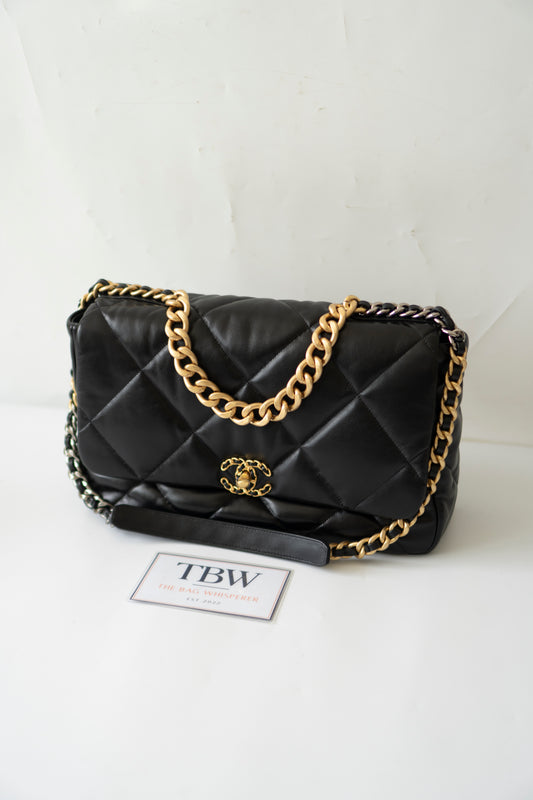 19 Maxi Flap Bag in Black Lambskin