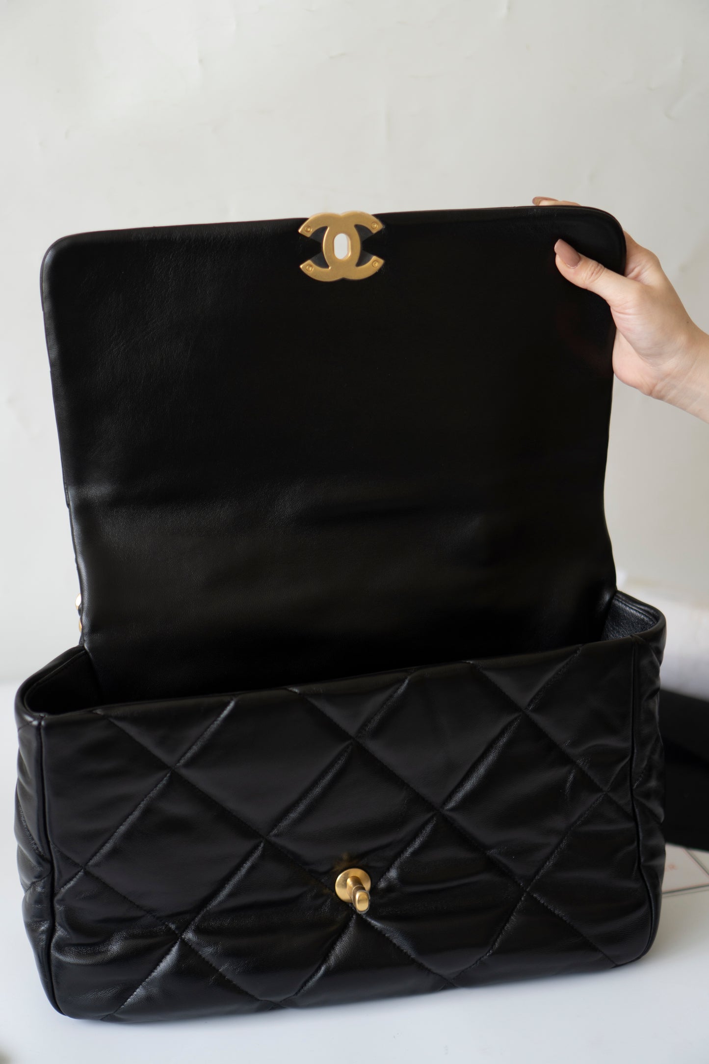 19 Maxi Flap Bag in Black Lambskin