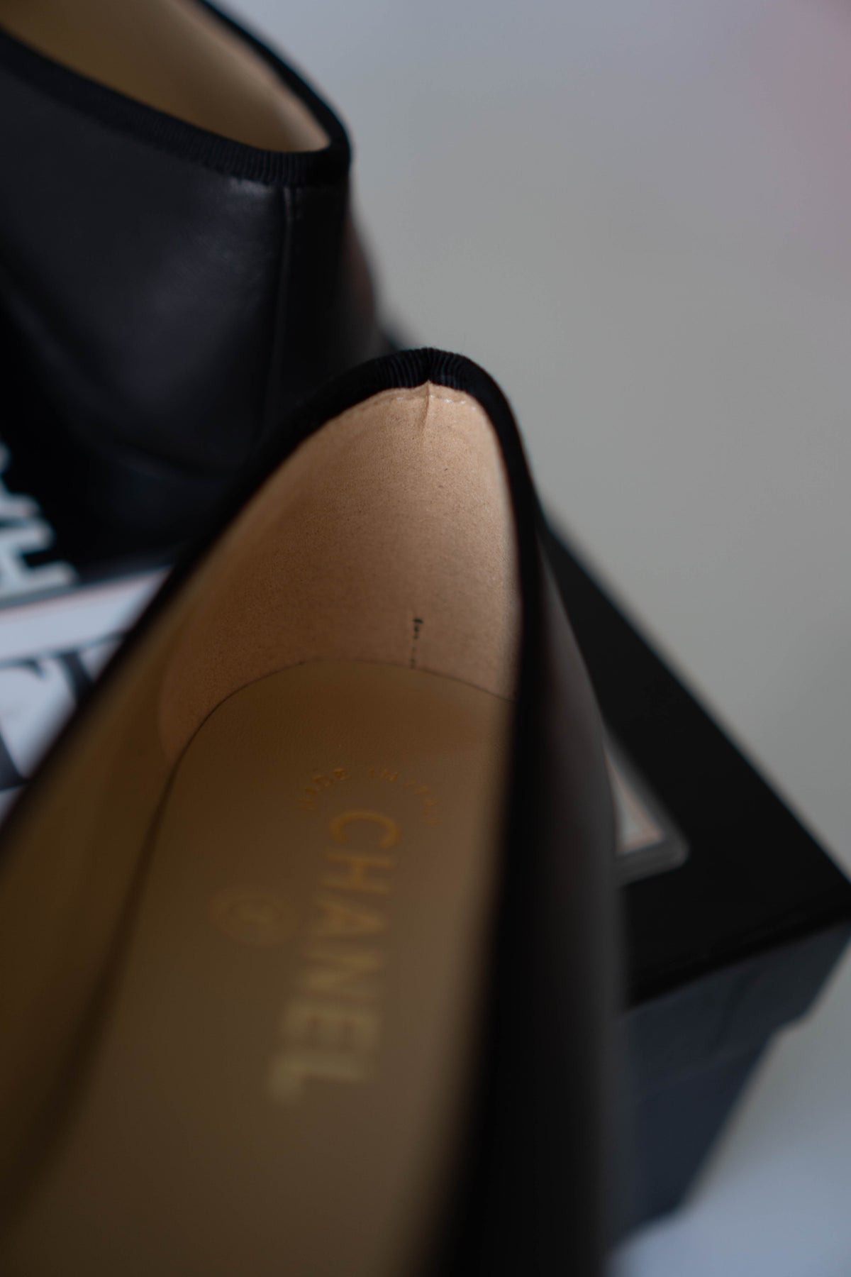 Classic Ballerina Flats – Black Lambskin with Metallic Gold Toe Cap