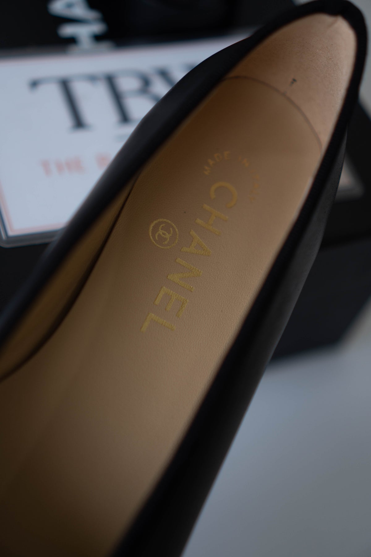 Classic Ballerina Flats – Black Lambskin with Metallic Gold Toe Cap