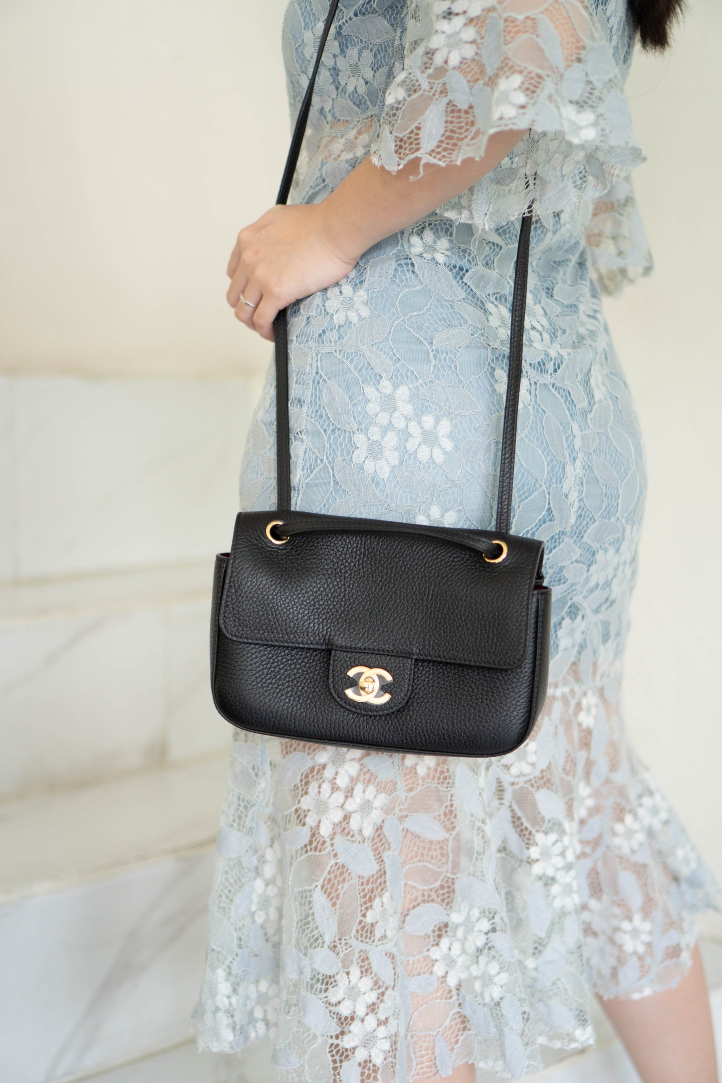 26B Flap Shoulder Bag – Black Leather with Gold Hardware