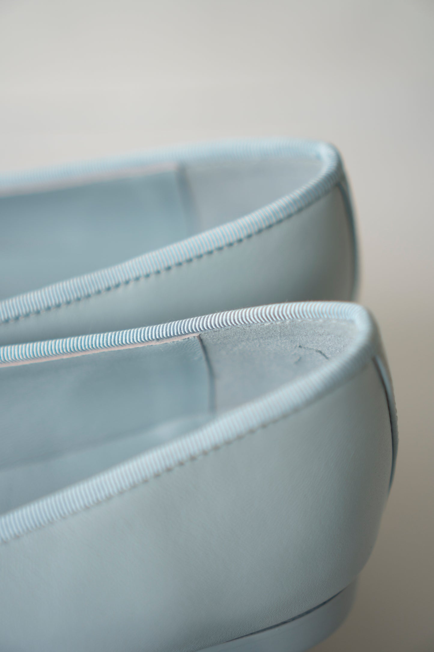 Classic Ballerina Flats – Light Blue Lambskin with Burgundy Cap Toe