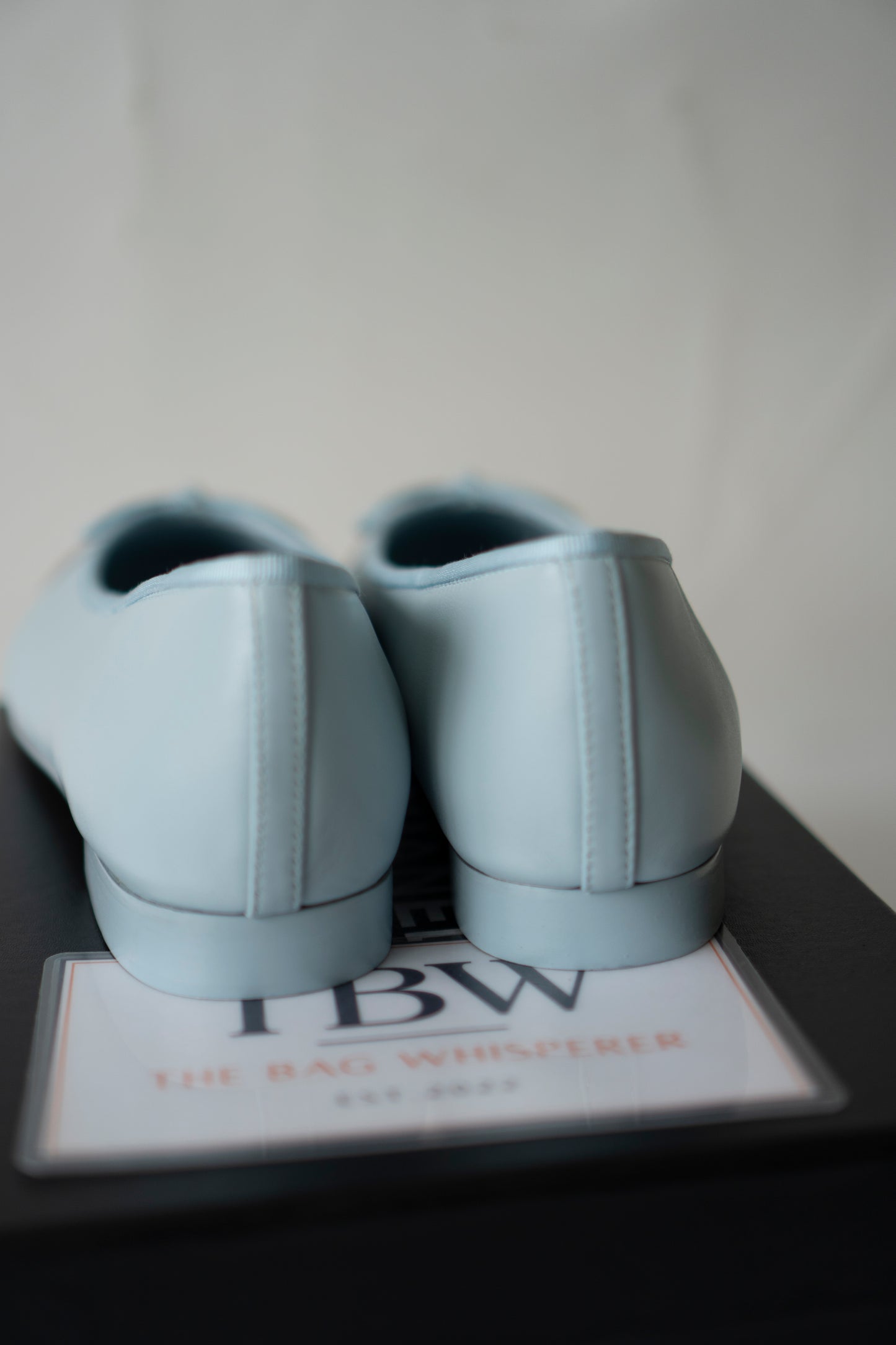 Classic Ballerina Flats – Light Blue Lambskin with Burgundy Cap Toe