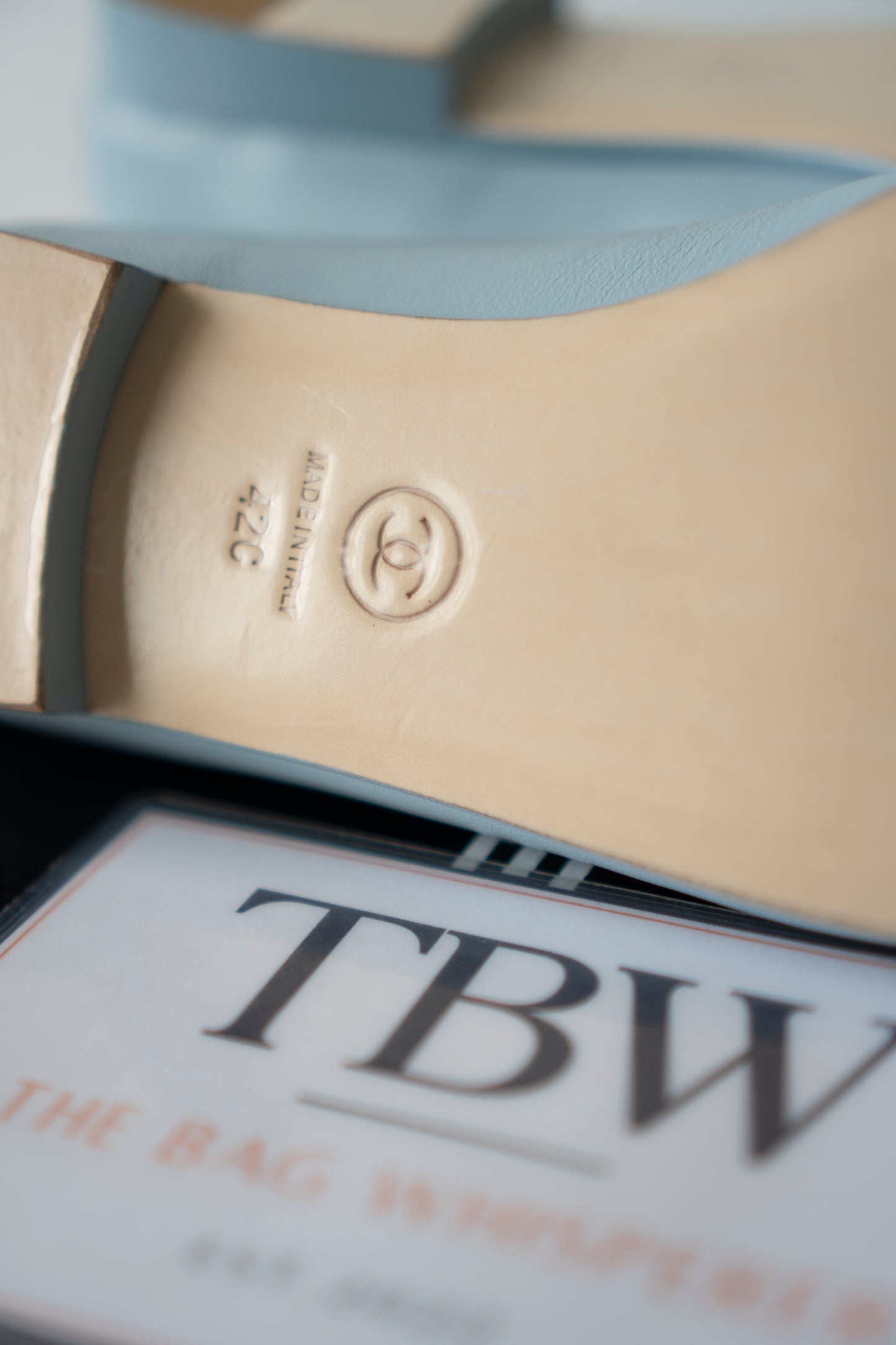 Classic Ballerina Flats – Light Blue Lambskin with Burgundy Cap Toe