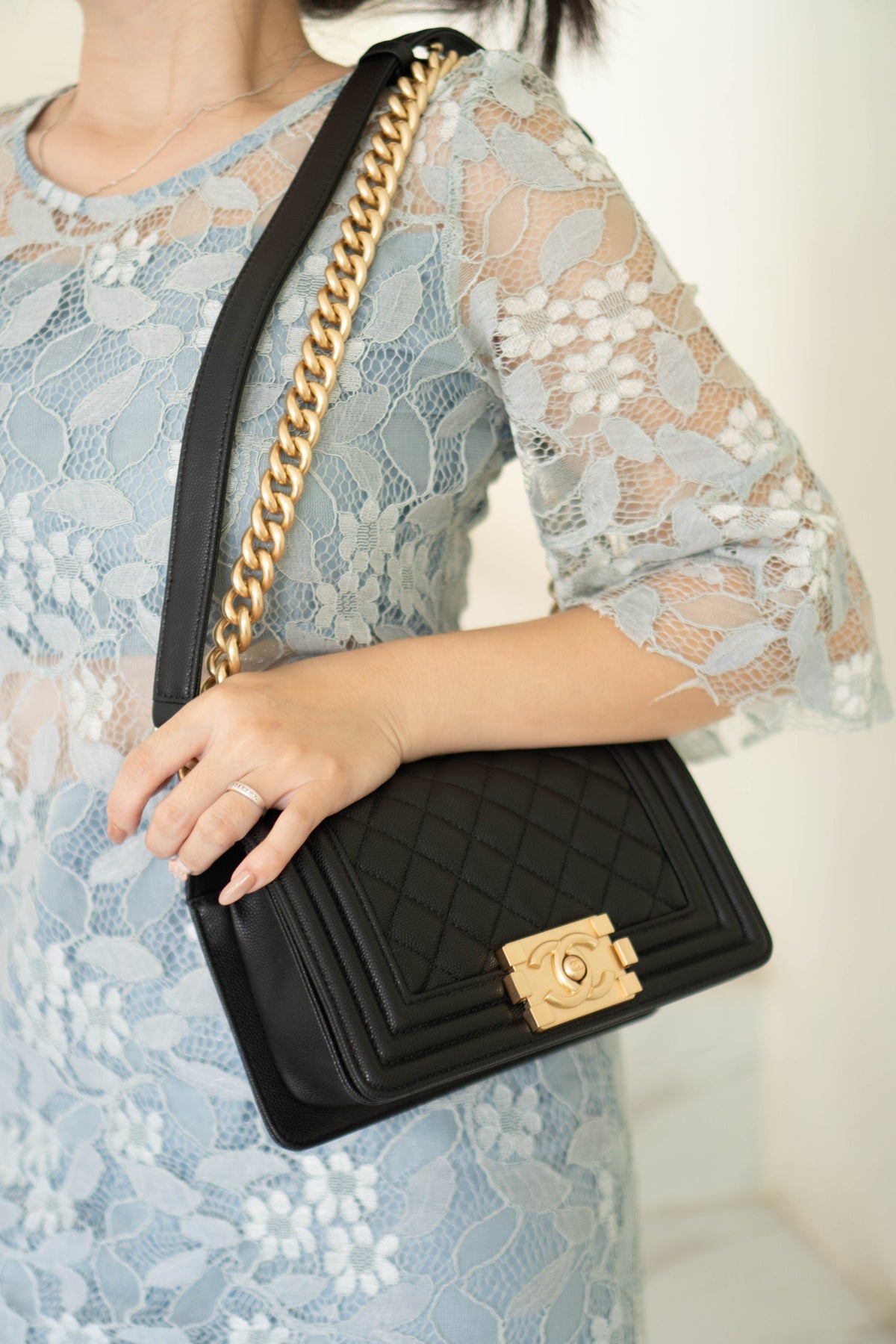 Boy Flap Bag Medium – Black Caviar Leather with Gold Hardware