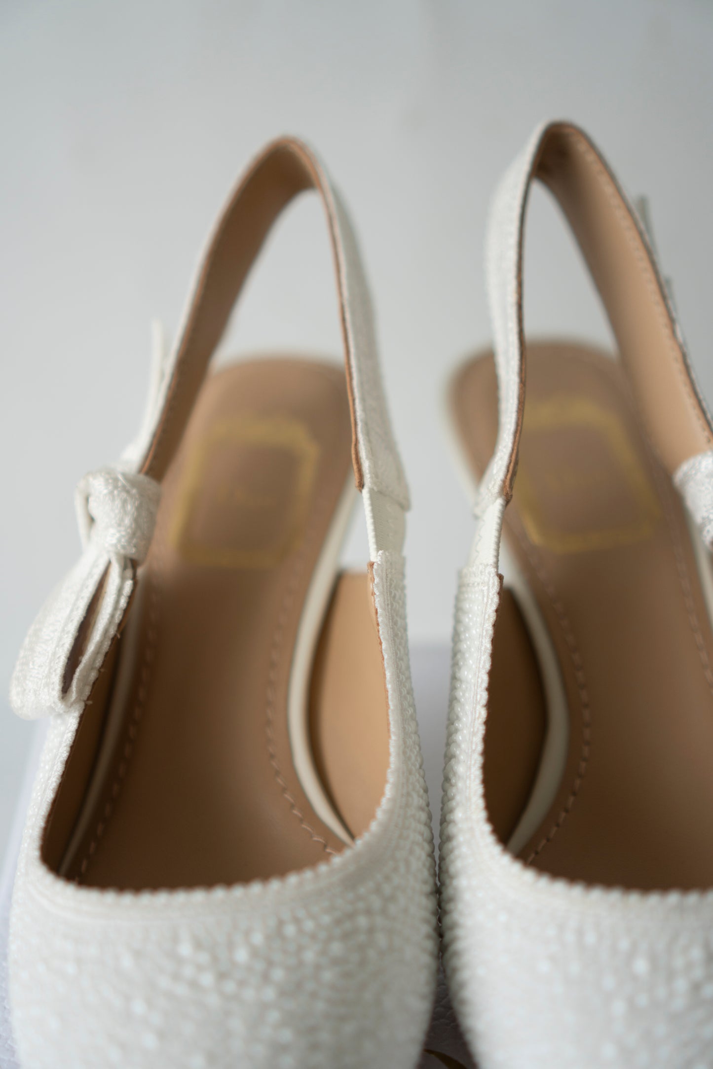 Slingback Pumps – White Pearl Embroidered Cotton