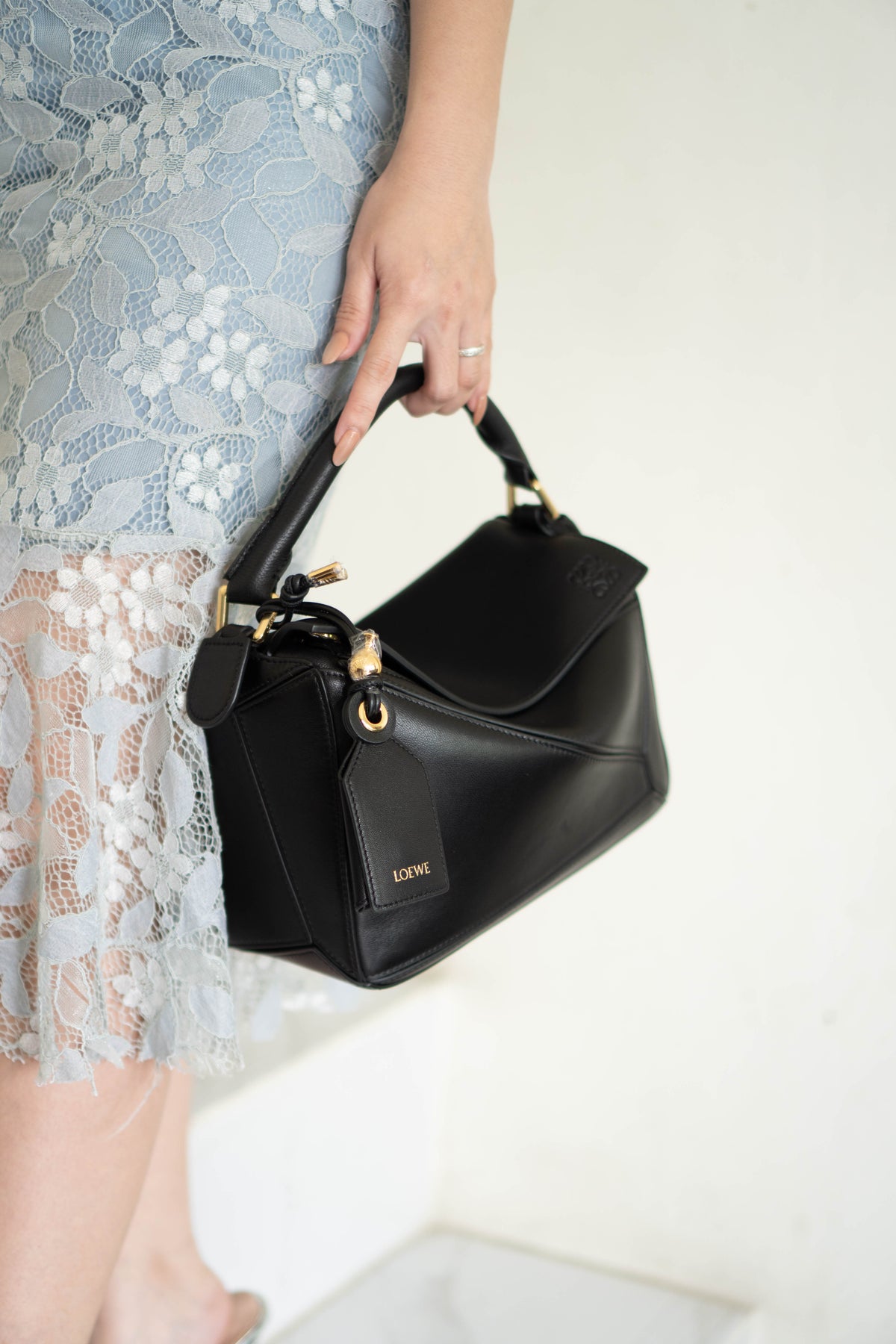 Puzzle Small Bag – Black Satin Calfskin Leather with Gold Hardware