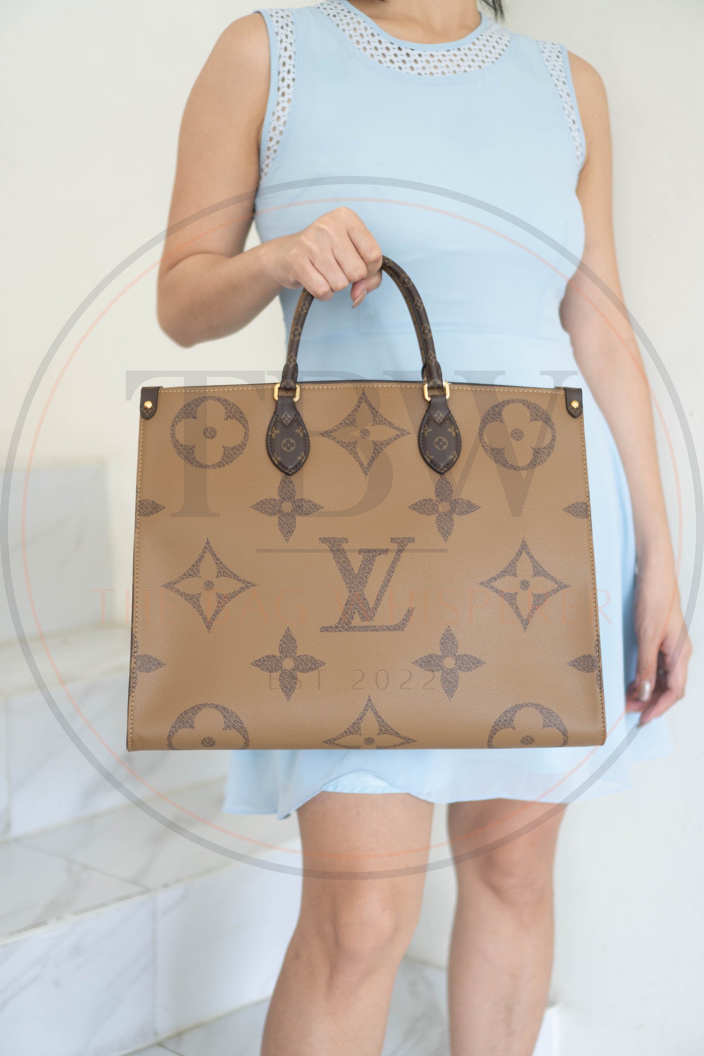 OnTheGo GM Tote Bag in Monogram  & Reverse Monogram with Gold Hardware