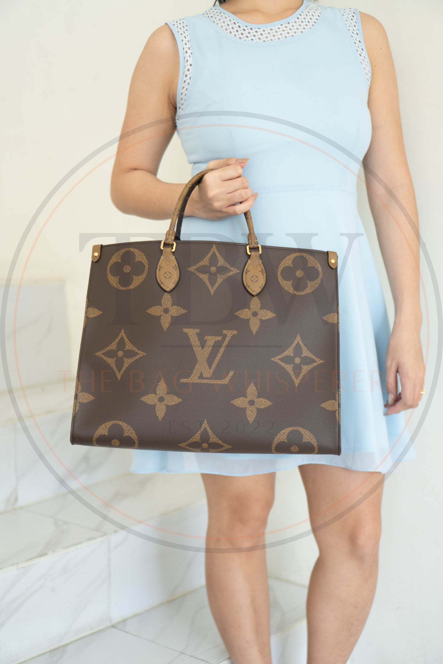 OnTheGo GM Tote Bag in Monogram  & Reverse Monogram with Gold Hardware