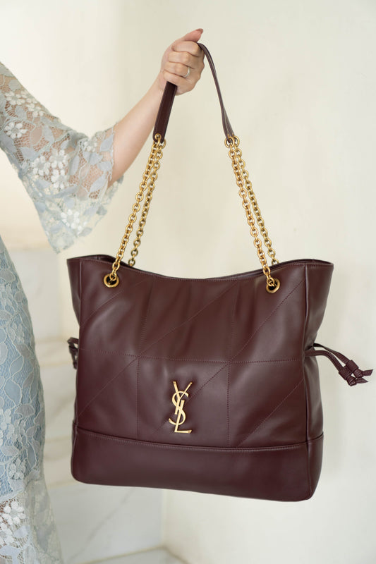 Jamie Medium Chain Tote Bag in Lambskin – Burgundy / Dark Plum with Bronze Hardware